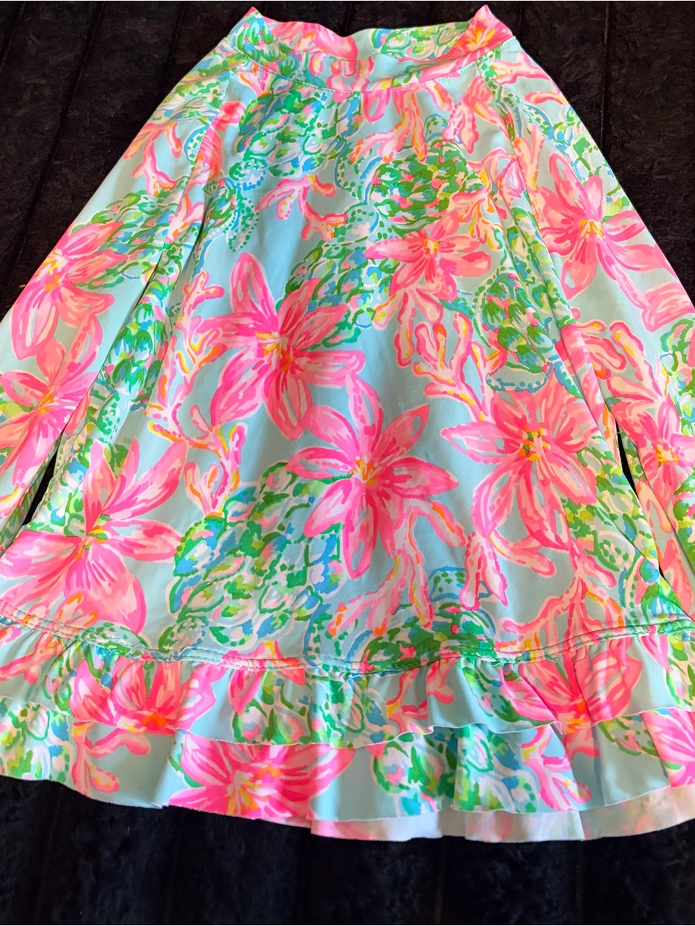 Lilly Pulitzer Aqua Floral kids long sleeve  with Pink & Green Accents